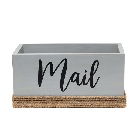 ELEGANT DESIGNS Mail Holder, Sorter with Wrapped Roped Bottom, Cutout Handles, and Mail Script in Black, Gray HG2036-GRY